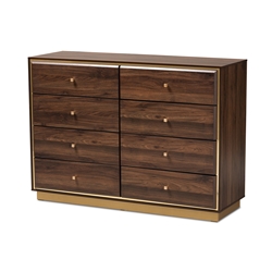 Baxton Studio Cormac Modern and Contemporary Walnut Brown Finished Wood and Gold Metal 8-Drawer Dresser